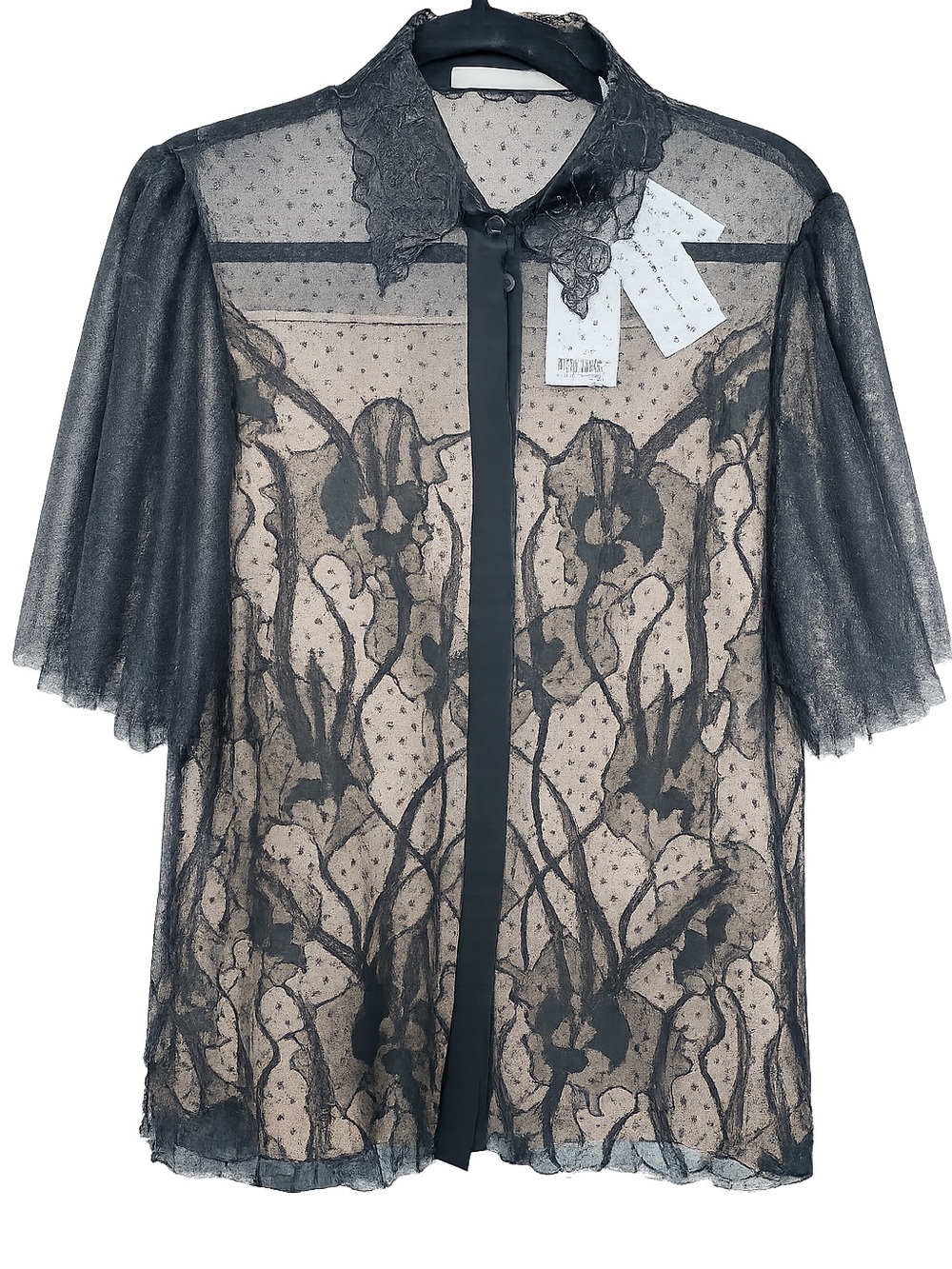 Jason Wu Abstract Lily Lace Top Size 8 NWT Silk Blouse Black Beige